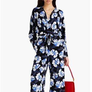 NWT AnDiane Von Furstenberg Fanny Floral - Print And Jersey Leg Jumpsuit Size L